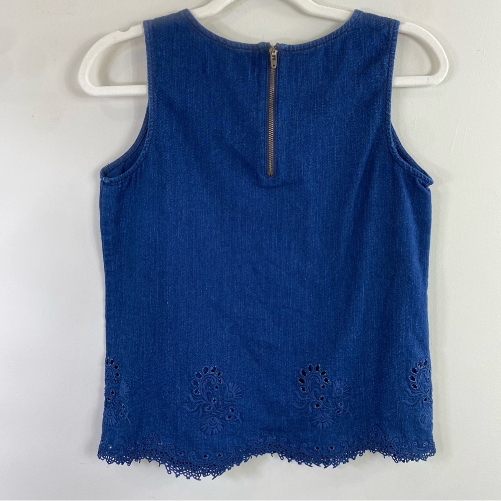Madewell Indigo Sleeveless Top with Lace Hem - Picture 4 of 11